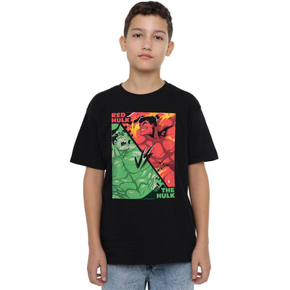 Black - Side - Hulk Childrens-Kids Vs Red Hulk T-Shirt