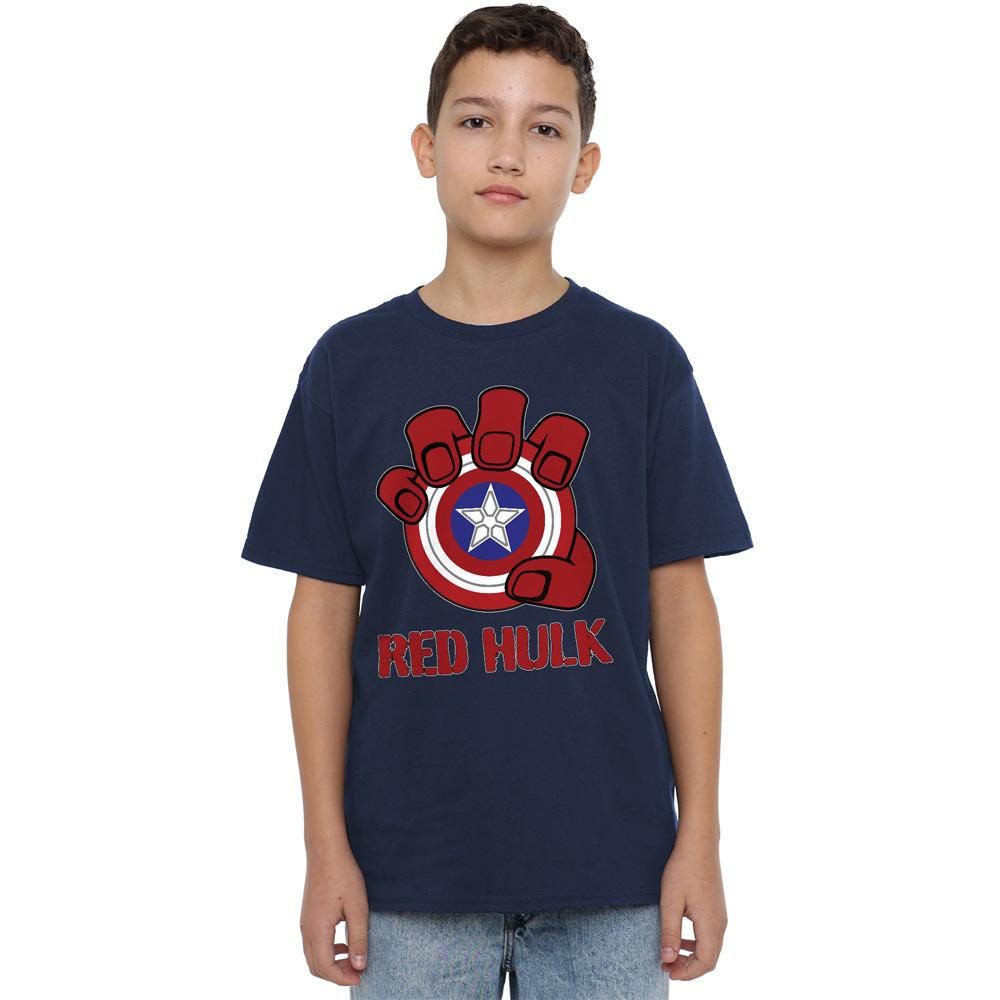 Navy - Side - Captain America: Brave New World Childrens-Kids Red Hulk Shield T-Shirt