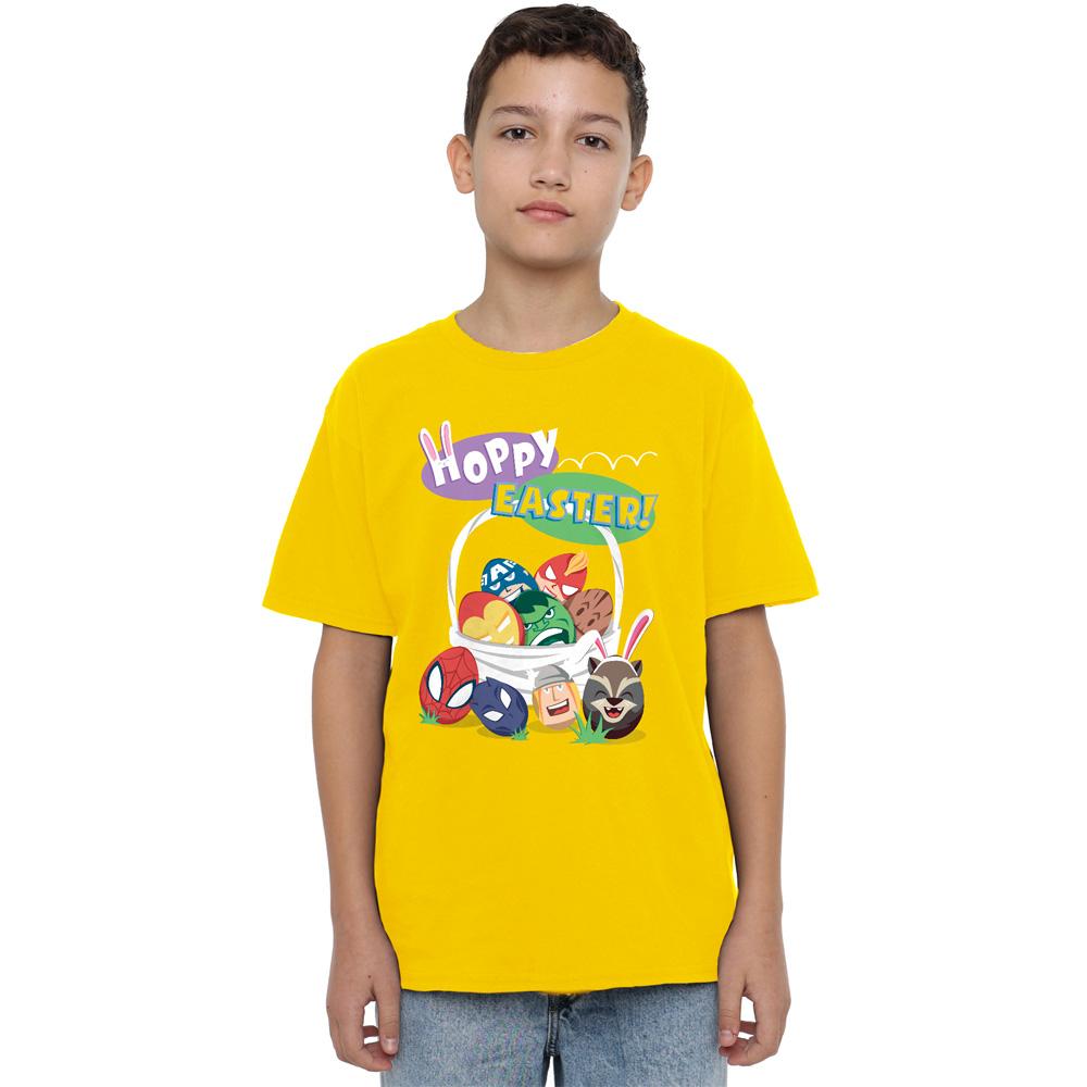 Yellow - Side - Marvel Childrens-Kids Hoppy Eggs Easter T-Shirt