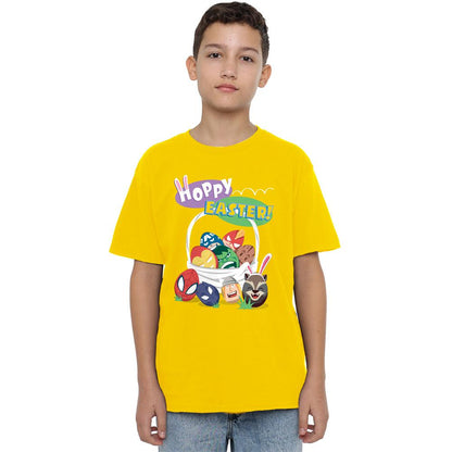 Yellow - Side - Marvel Childrens-Kids Hoppy Eggs Easter T-Shirt