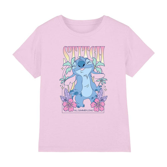 Light Pink - Front - Lilo & Stitch Childrens-Kids All Summer Long T-Shirt