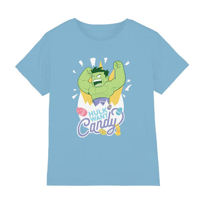 Sky Blue - Front - Hulk Childrens-Kids Want Candy Easter T-Shirt