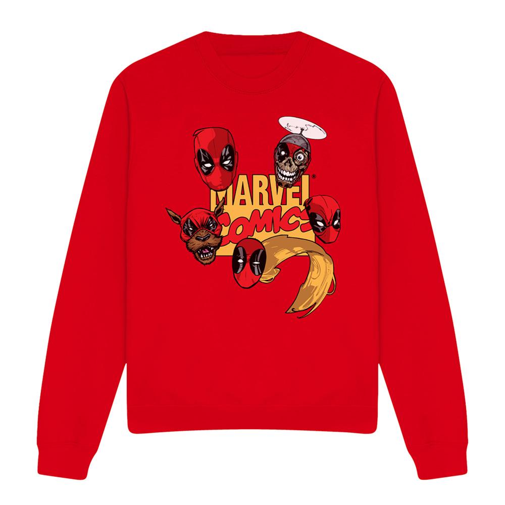 Red - Front - Deadpool Unisex Adult Character Heads Sweatshirt
