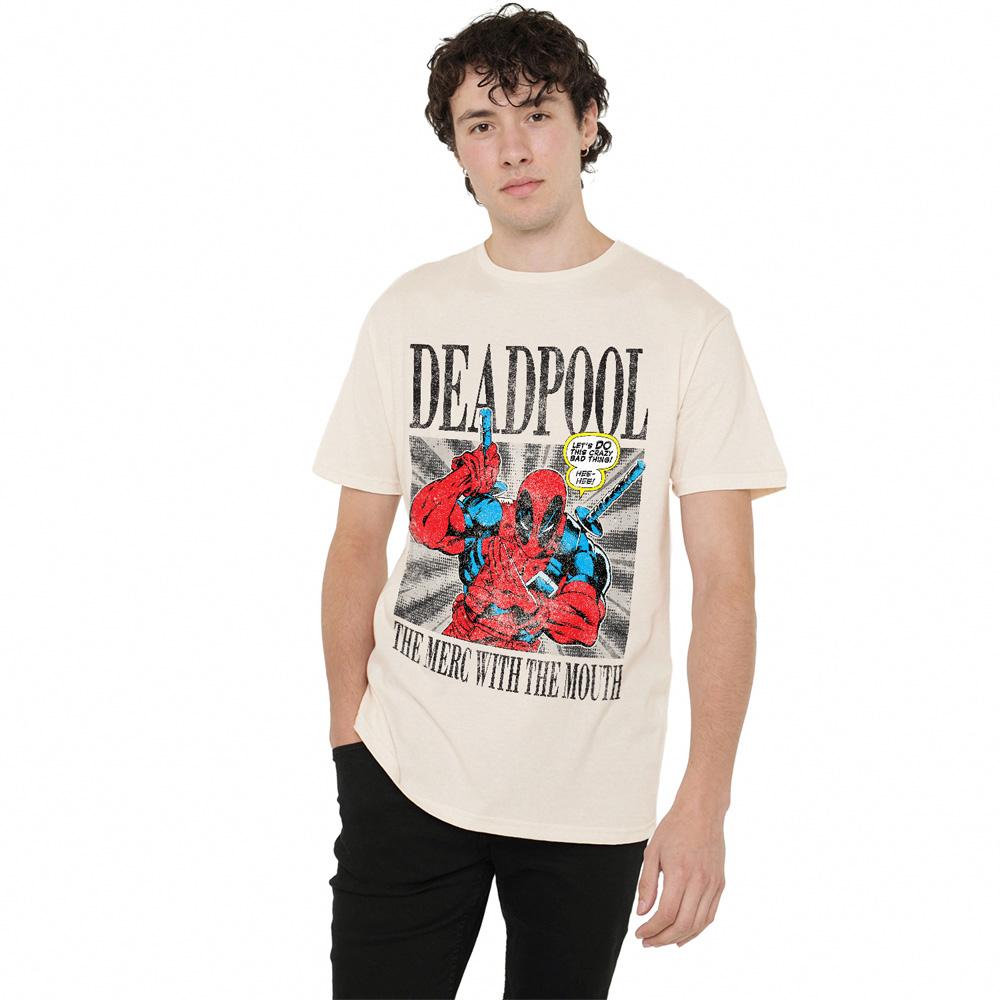 Natural - Side - Deadpool Mens Merc With The Mouth T-Shirt
