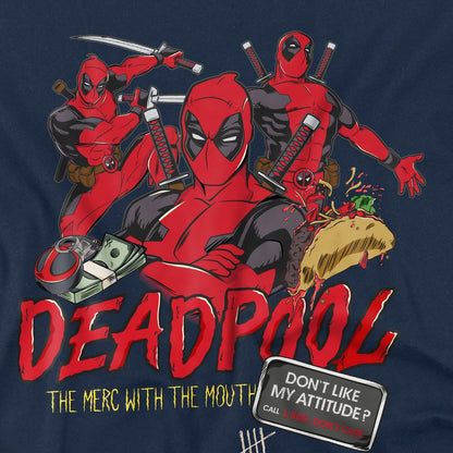 Navy - Side - Deadpool Mens Attitude T-Shirt