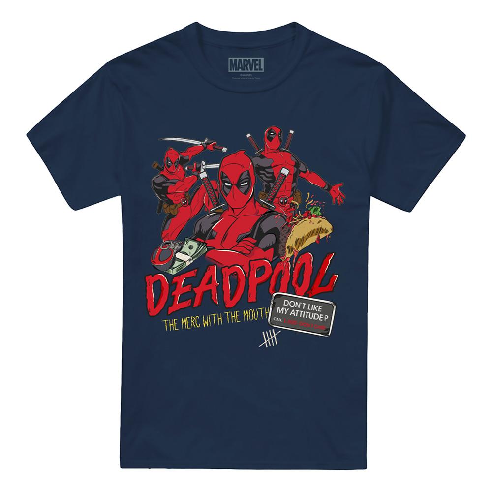 Navy - Front - Deadpool Mens Attitude T-Shirt