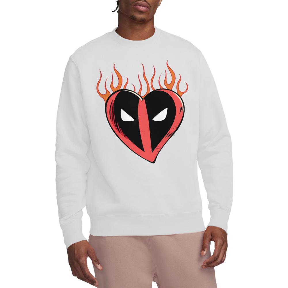 White - Side - Deadpool Unisex Adult Flaming Heart Sweatshirt