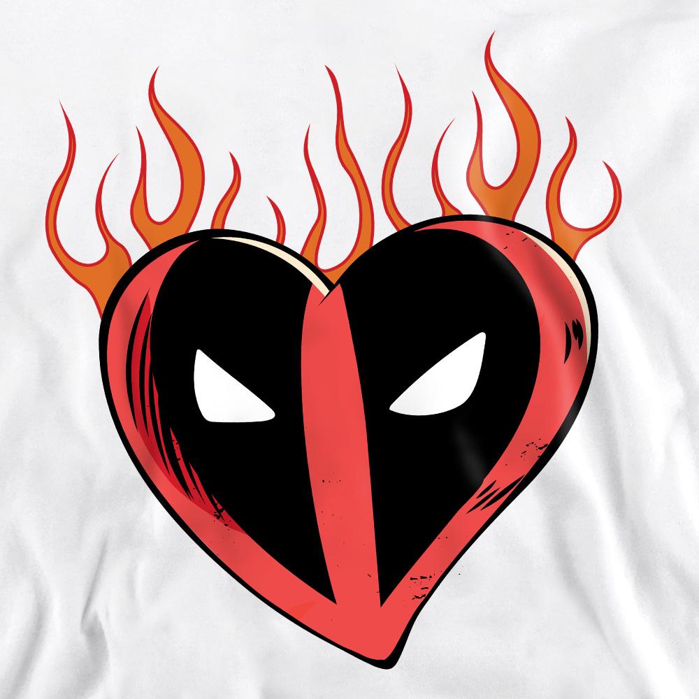 White - Pack Shot - Deadpool Unisex Adult Flaming Heart Sweatshirt