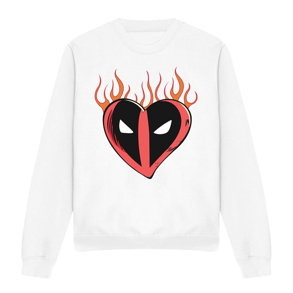White - Front - Deadpool Unisex Adult Flaming Heart Sweatshirt