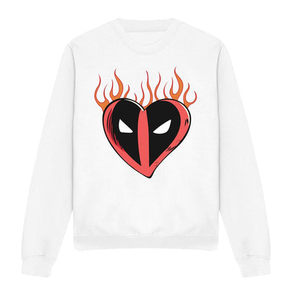 White - Front - Deadpool Unisex Adult Flaming Heart Sweatshirt