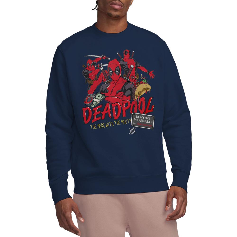 Navy - Side - Deadpool Unisex Adult Attitude Sweatshirt