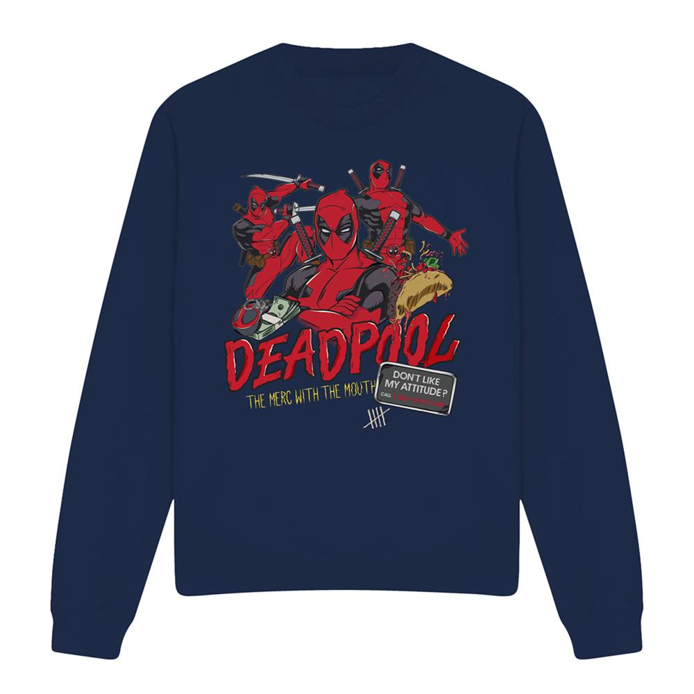 Navy - Front - Deadpool Unisex Adult Attitude Sweatshirt