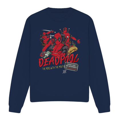 Navy - Front - Deadpool Unisex Adult Attitude Sweatshirt