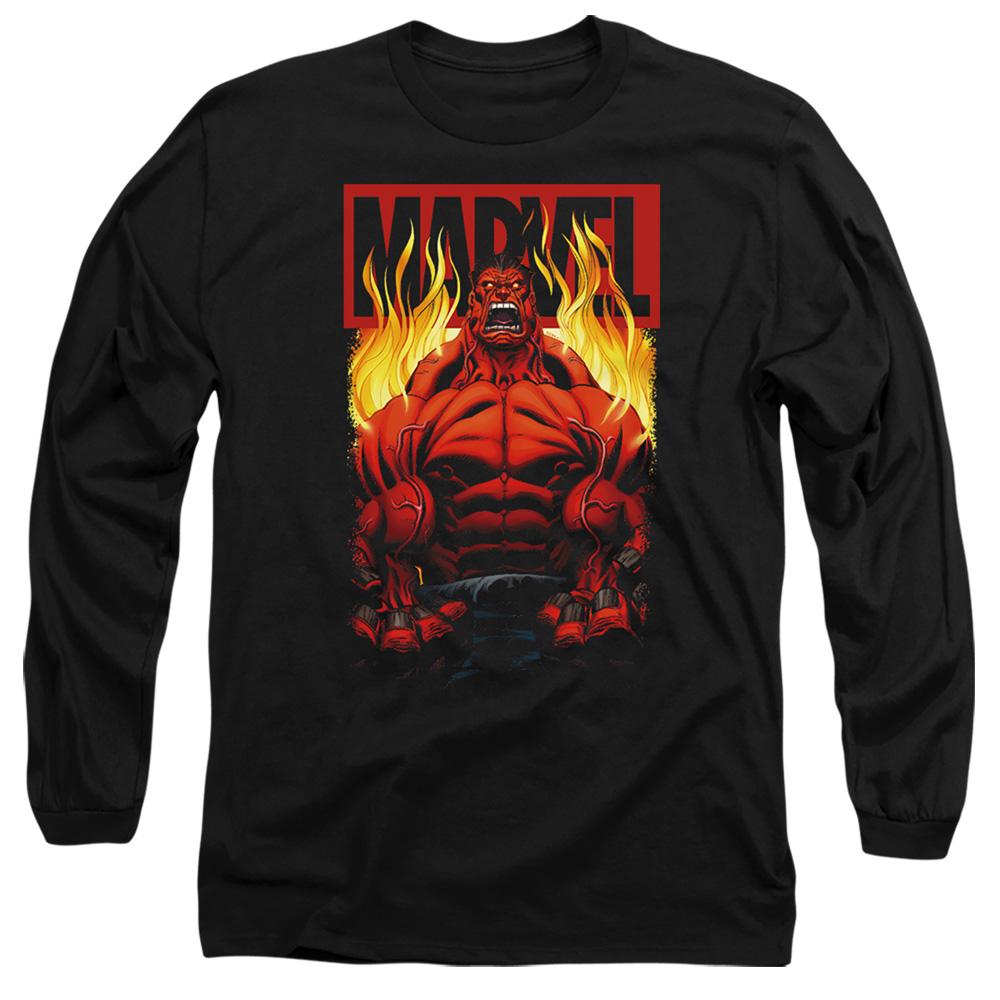 Black - Front - Marvel Unisex Adult Red Hulk Fire T-Shirt