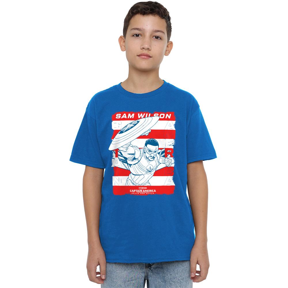 Royal Blue - Side - Captain America: Brave New World Childrens-Kids Sam Wilson American Flag T-Shirt