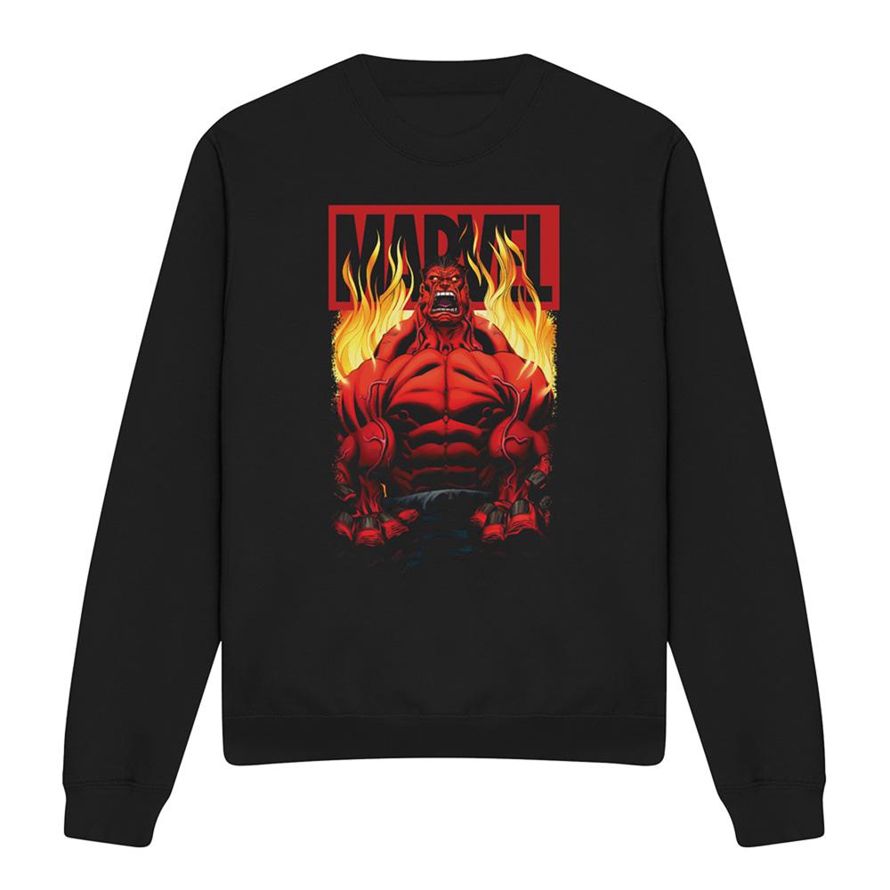 Black - Front - Marvel Unisex Adult Red Hulk Fire Sweatshirt