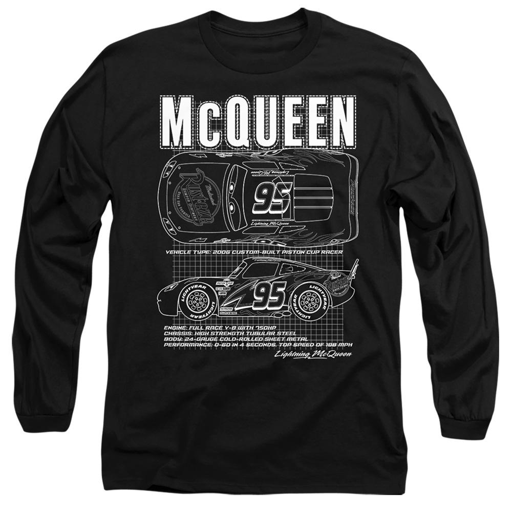 Black - Front - Cars Unisex Adult Lightning McQueen Outline T-Shirt