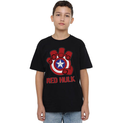 Black - Side - Captain America: Brave New World Childrens-Kids Red Hulk Shield T-Shirt