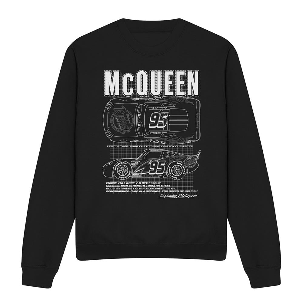 Black - Front - Cars Unisex Adult Lightning McQueen Outline Sweatshirt