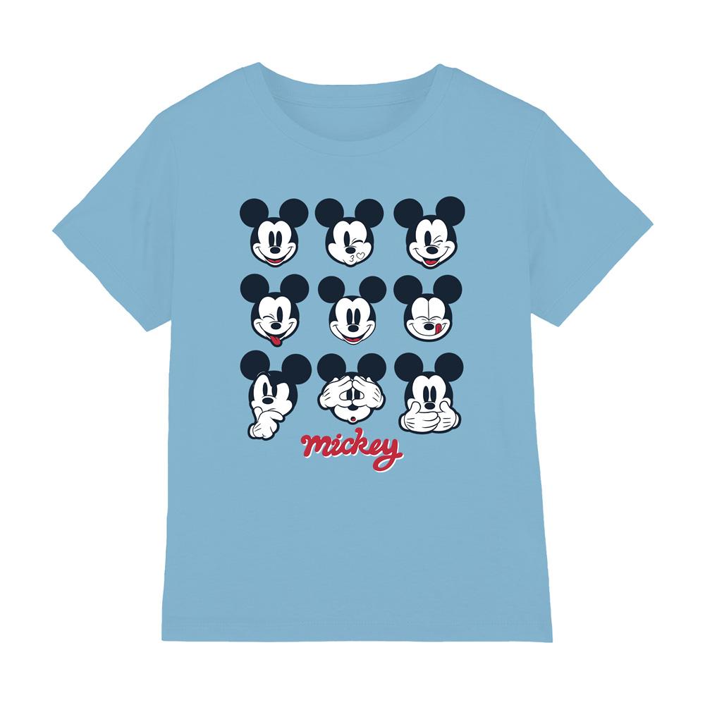 Sky Blue - Front - Mickey Mouse Childrens-Kids Faces T-Shirt