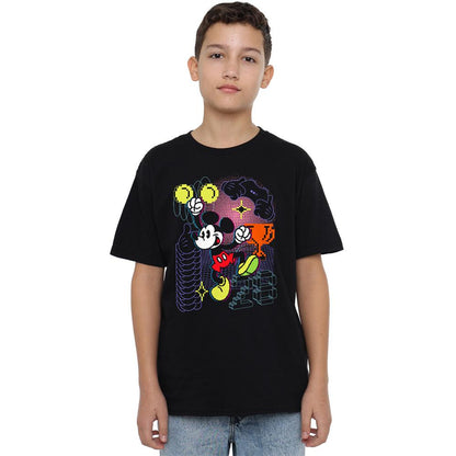 Black - Side - Mickey Mouse Childrens-Kids Pixel T-Shirt