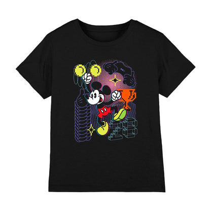 Black - Front - Mickey Mouse Childrens-Kids Pixel T-Shirt