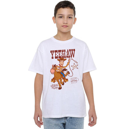 White - Side - Toy Story 2 Childrens-Kids Yeehaw Woody T-Shirt