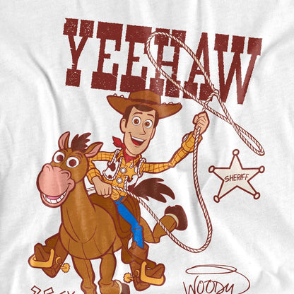 White - Pack Shot - Toy Story 2 Childrens-Kids Yeehaw Woody T-Shirt