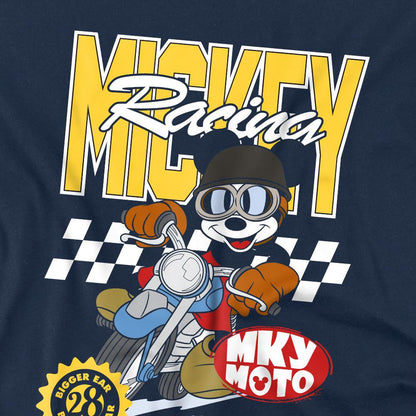 Navy - Side - Mickey Mouse Childrens-Kids Racing Motorbike T-Shirt
