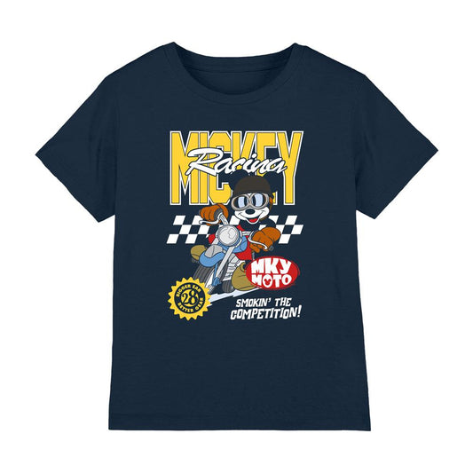 Navy - Front - Mickey Mouse Childrens-Kids Racing Motorbike T-Shirt