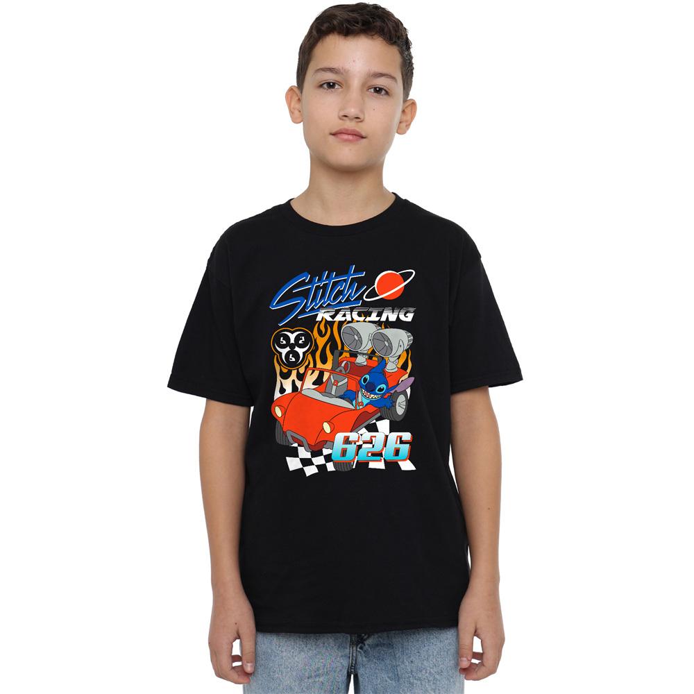 Black - Side - Lilo & Stitch Childrens-Kids 626 Racing T-Shirt
