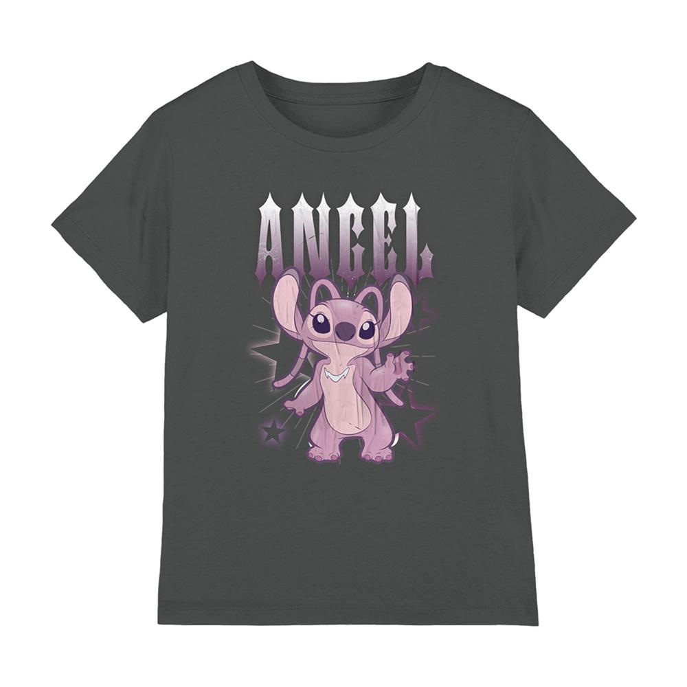 Charcoal - Front - Lilo & Stitch Childrens-Kids Angel T-Shirt