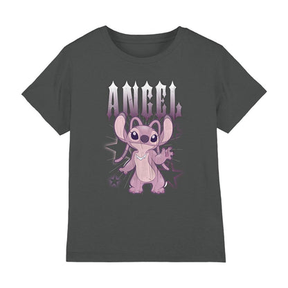 Charcoal - Front - Lilo & Stitch Childrens-Kids Angel T-Shirt