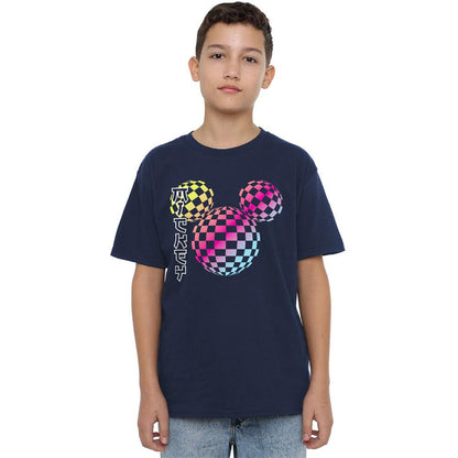 Navy - Lifestyle - Mickey Mouse Childrens-Kids Checkerboard Gradient Logo T-Shirt