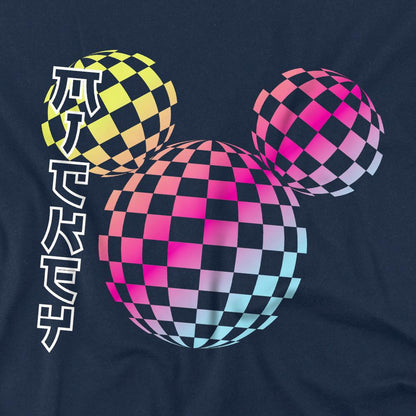 Navy - Side - Mickey Mouse Childrens-Kids Checkerboard Gradient Logo T-Shirt
