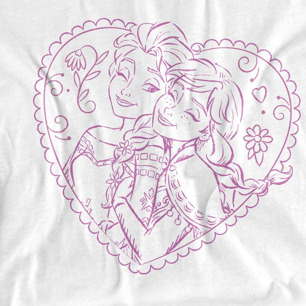 White - Side - Frozen Childrens-Kids Anna And Elsa Heart T-Shirt