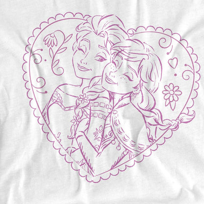 White - Side - Frozen Childrens-Kids Anna And Elsa Heart T-Shirt