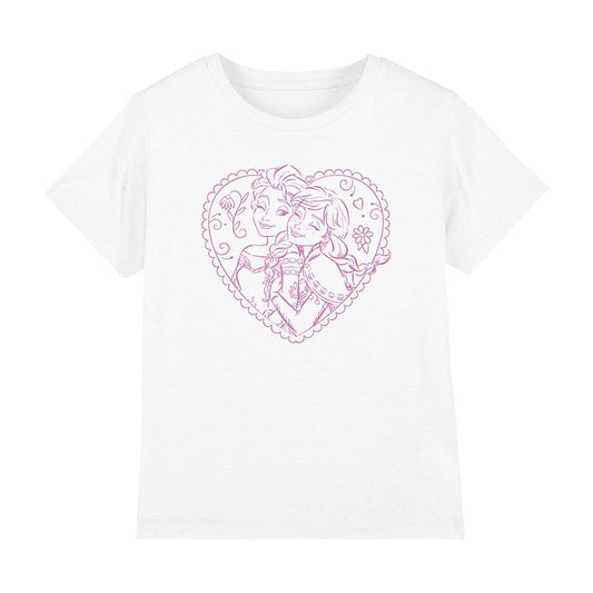 White - Front - Frozen Childrens-Kids Anna And Elsa Heart T-Shirt