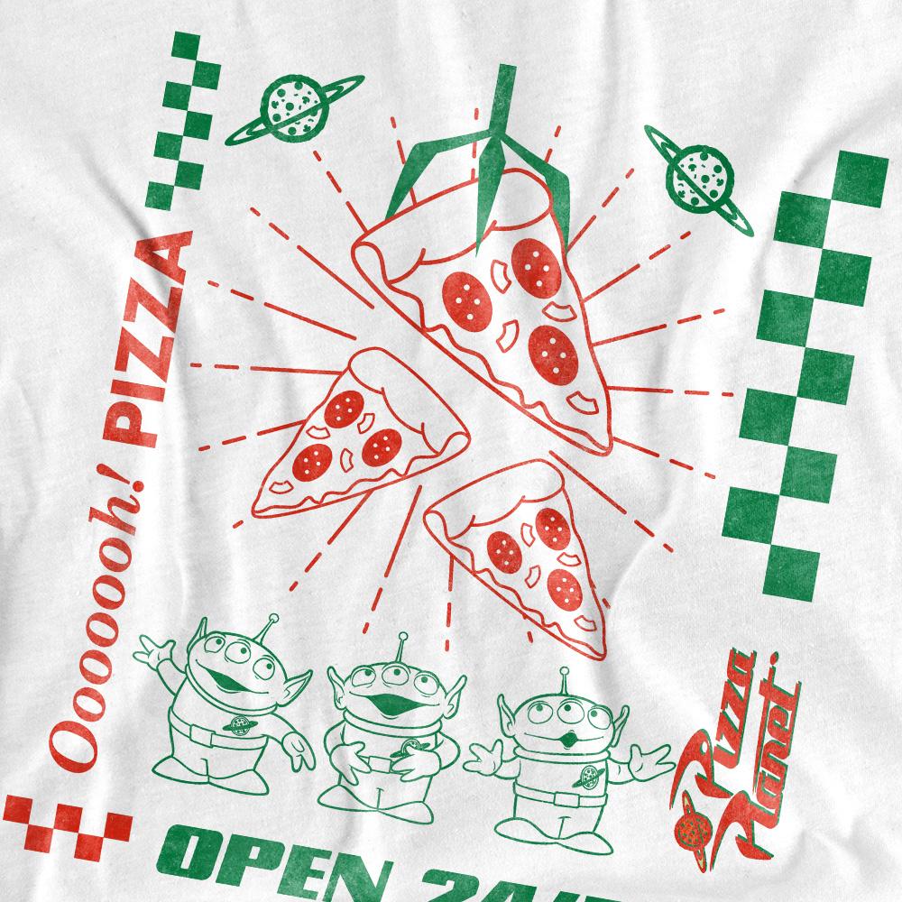 White - Side - Toy Story Childrens-Kids Little Green Men Pizza Planet T-Shirt