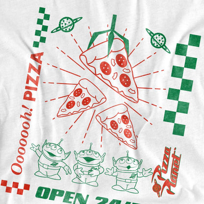 White - Side - Toy Story Childrens-Kids Little Green Men Pizza Planet T-Shirt