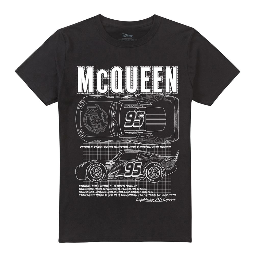 Black - Front - Cars Mens Lightning McQueen Outline T-Shirt