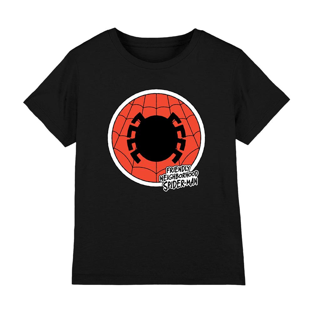 Black - Front - Spider-Man Childrens-Kids Friendly Neighborhood Badge T-Shirt