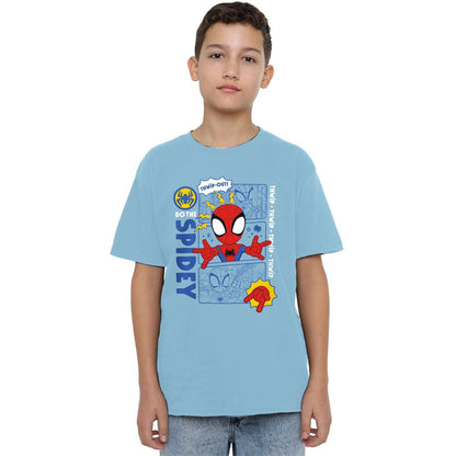 Sky Blue - Side - Spidey And His Amazing Friends Childrens-Kids Thwip Out T-Shirt