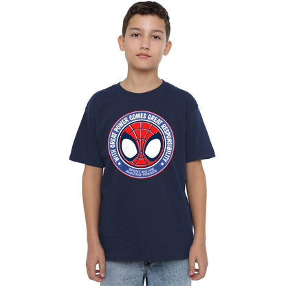 Navy - Side - Spidey And His Amazing Friends Childrens-Kids Great Responsibility T-Shirt