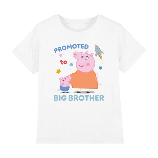 White - Front - Peppa Pig Childrens-Kids Promoted To Big Brother T-Shirt