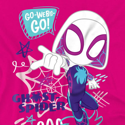 Fuchsia - Side - Spidey And His Amazing Friends Childrens-Kids Go Webs Go T-Shirt