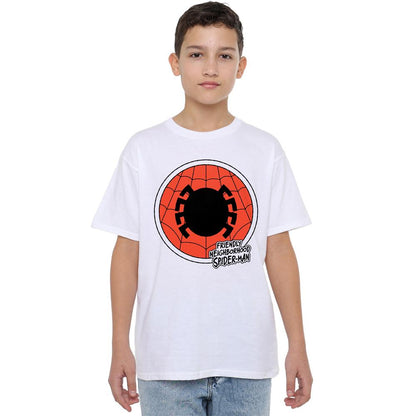 White - Side - Spider-Man Childrens-Kids Friendly Neighborhood Badge T-Shirt