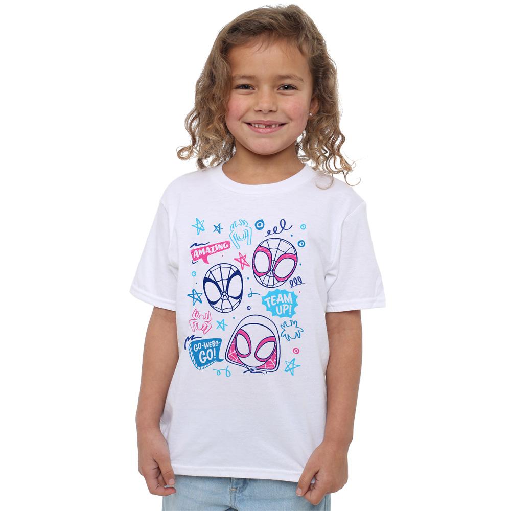 White - Side - Spidey And His Amazing Friends Childrens-Kids Doodle T-Shirt