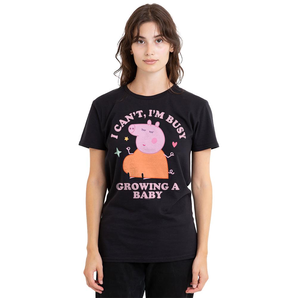 Black - Lifestyle - Peppa Pig Unisex Adult Busy Growing A Baby Mummy Pig T-Shirt
