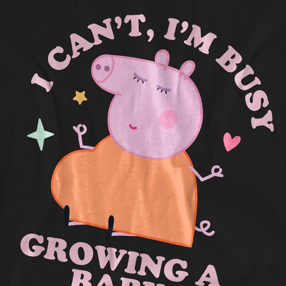 Black - Side - Peppa Pig Unisex Adult Busy Growing A Baby Mummy Pig T-Shirt